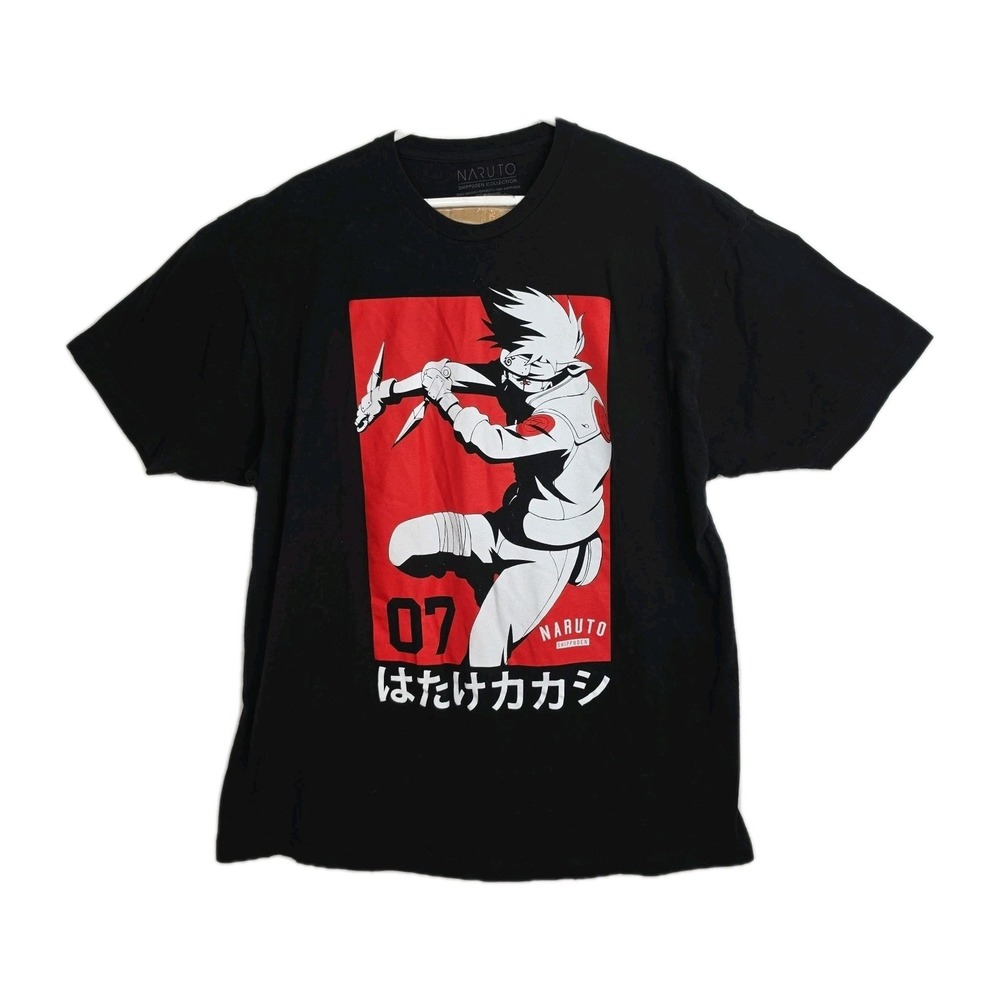 Naruto Shippuden Collection Kakashi Hitake T-Shirt Men's 2XL Black Graphic Print